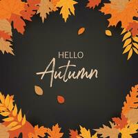 Hello autumn design with nature inspired vector illustration. Featuring vibrant foliage of oak, maple, it's perfect for creating posters, banners, and cards for the fall season. Not AI generated.