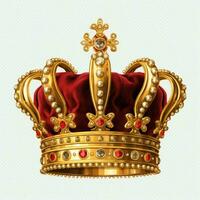 Regal golden emperor crown of a king on white background. 3D rendering luxury royal king gold crown concept by AI Generated photo