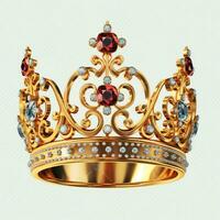 Regal golden emperor crown of a king on white background. 3D rendering luxury royal king gold crown concept by AI Generated photo