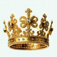 Regal golden emperor crown of a king on white background. 3D rendering luxury royal king gold crown concept by AI Generated photo