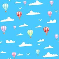 A seamless pattern featuring a cheerful sky, balloons, birds and clouds, perfect for a playful and colorful design. Ideal for children decor and more. Not AI generated. vector