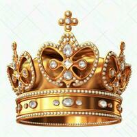 Regal golden emperor crown of a king on white background. 3D rendering luxury royal king gold crown concept by AI Generated photo