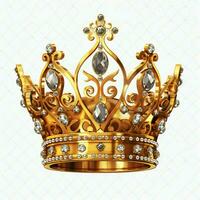 Regal golden emperor crown of a king on white background. 3D rendering luxury royal king gold crown concept by AI Generated photo