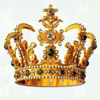 Regal golden emperor crown of a king on white background. 3D rendering luxury royal king gold crown concept by AI Generated photo