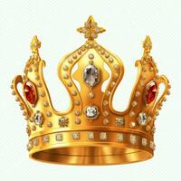 Regal golden emperor crown of a king on white background. 3D rendering luxury royal king gold crown concept by AI Generated photo