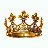 Regal golden emperor crown of a king on white background. 3D rendering luxury royal king gold crown concept by AI Generated photo