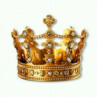 Regal golden emperor crown of a king on white background. 3D rendering luxury royal king gold crown concept by AI Generated photo