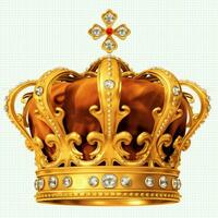 Regal golden emperor crown of a king on white background. 3D rendering luxury royal king gold crown concept by AI Generated photo