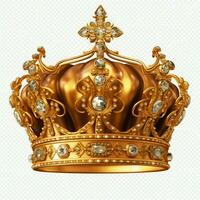 Regal golden emperor crown of a king on white background. 3D rendering luxury royal king gold crown concept by AI Generated photo