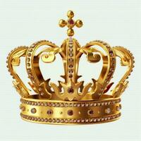 Regal golden emperor crown of a king on white background. 3D rendering luxury royal king gold crown concept by AI Generated photo