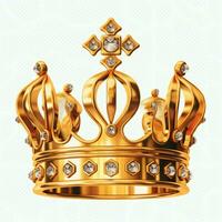 Regal golden emperor crown of a king on white background. 3D rendering luxury royal king gold crown concept by AI Generated photo