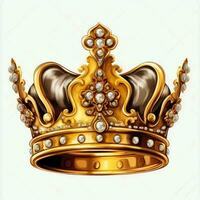 Regal golden emperor crown of a king on white background. 3D rendering luxury royal king gold crown concept by AI Generated photo