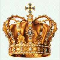 Regal golden emperor crown of a king on white background. 3D rendering luxury royal king gold crown concept by AI Generated photo