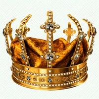 Regal golden emperor crown of a king on white background. 3D rendering luxury royal king gold crown concept by AI Generated photo