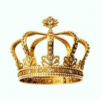 Regal golden emperor crown of a king on white background. 3D rendering luxury royal king gold crown concept by AI Generated photo