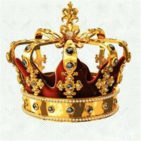 Regal golden emperor crown of a king on white background. 3D rendering luxury royal king gold crown concept by AI Generated photo