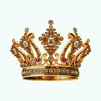 Regal golden emperor crown of a king on white background. 3D rendering luxury royal king gold crown concept by AI Generated photo