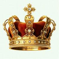 Regal golden emperor crown of a king on white background. 3D rendering luxury royal king gold crown concept by AI Generated photo