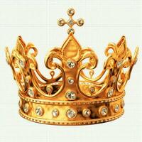 Regal golden emperor crown of a king on white background. 3D rendering luxury royal king gold crown concept by AI Generated photo