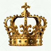 Regal golden emperor crown of a king on white background. 3D rendering luxury royal king gold crown concept by AI Generated photo