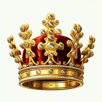 real dorado emperador corona de un Rey en blanco antecedentes. 3d representación lujo real Rey oro corona concepto por ai generado foto