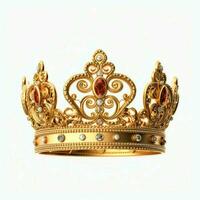 Regal golden emperor crown of a king on white background. 3D rendering luxury royal king gold crown concept by AI Generated photo