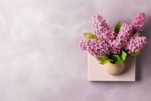 Decorative of tulips flowers bouquet or wrapped gift box. For mothers day or valentine with copyspace concept by AI Generated photo