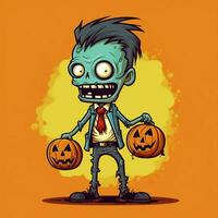 A creepy zombie in cartoon style. A scary zombie resurrection and crawling for halloween celebration. Halloween concept by AI generated photo