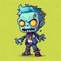 un Siniestro zombi en dibujos animados estilo. un de miedo zombi Resurrección y gateando para Víspera de Todos los Santos celebracion. Víspera de Todos los Santos concepto por ai generado foto