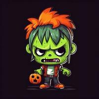 A creepy zombie in cartoon style. A scary zombie resurrection and crawling for halloween celebration. Halloween concept by AI generated photo