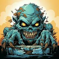 A creepy zombie in cartoon style. A scary zombie resurrection and crawling for halloween celebration. Halloween concept by AI generated photo