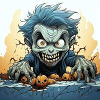 A creepy zombie in cartoon style. A scary zombie resurrection and crawling for halloween celebration. Halloween concept by AI generated photo