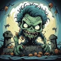 A creepy zombie in cartoon style. A scary zombie resurrection and crawling for halloween celebration. Halloween concept by AI generated photo