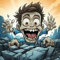 A creepy zombie in cartoon style. A scary zombie resurrection and crawling for halloween celebration. Halloween concept by AI generated photo