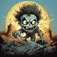 A creepy zombie in cartoon style. A scary zombie resurrection and crawling for halloween celebration. Halloween concept by AI generated photo