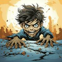 A creepy zombie in cartoon style. A scary zombie resurrection and crawling for halloween celebration. Halloween concept by AI generated photo