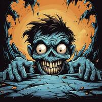 A creepy zombie in cartoon style. A scary zombie resurrection and crawling for halloween celebration. Halloween concept by AI generated photo