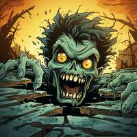 A creepy zombie in cartoon style. A scary zombie resurrection and crawling for halloween celebration. Halloween concept by AI generated photo