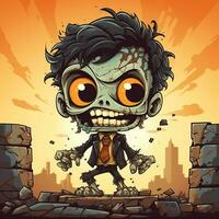 A creepy zombie in cartoon style. A scary zombie resurrection and crawling for halloween celebration. Halloween concept by AI generated photo