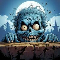 A creepy zombie in cartoon style. A scary zombie resurrection and crawling for halloween celebration. Halloween concept by AI generated photo