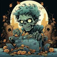 A creepy zombie in cartoon style. A scary zombie resurrection and crawling for halloween celebration. Halloween concept by AI generated photo