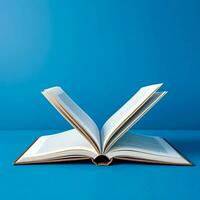 Overhead view of open book with empty blank white pages. Notebook composition for catalog, magazines concept by AI Generated photo