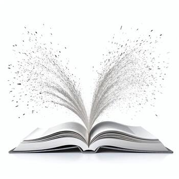 Overhead view of open book with empty blank white pages. Notebook composition for catalog, magazines concept by AI Generated photo