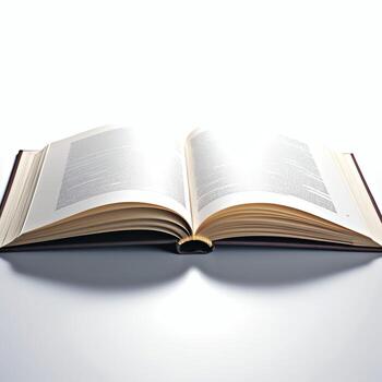 Overhead view of open book with empty blank white pages. Notebook composition for catalog, magazines concept by AI Generated photo