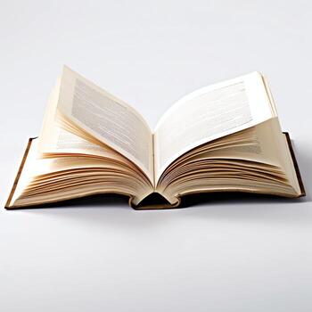 Overhead view of open book with empty blank white pages. Notebook composition for catalog, magazines concept by AI Generated photo