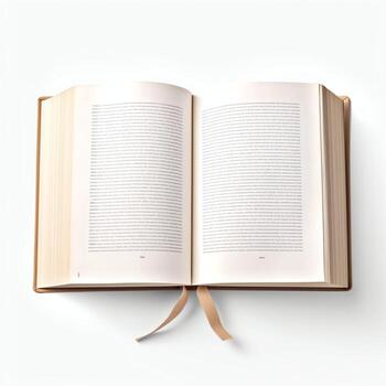 Overhead view of open book with empty blank white pages. Notebook composition for catalog, magazines concept by AI Generated photo