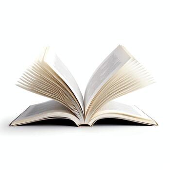 Overhead view of open book with empty blank white pages. Notebook composition for catalog, magazines concept by AI Generated photo