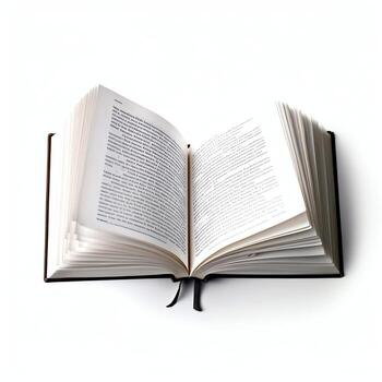 Overhead view of open book with empty blank white pages. Notebook composition for catalog, magazines concept by AI Generated photo