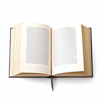 Overhead view of open book with empty blank white pages. Notebook composition for catalog, magazines concept by AI Generated photo