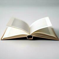 Overhead view of open book with empty blank white pages. Notebook composition for catalog, magazines concept by AI Generated photo